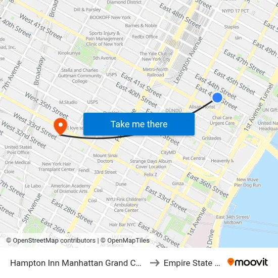 Hampton Inn Manhattan Grand Central New York to Empire State Building map