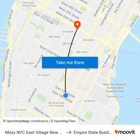Moxy NYC East Village New York to Empire State Building map