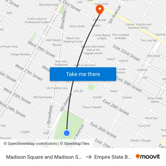 Madison Square and Madison Square Park to Empire State Building map
