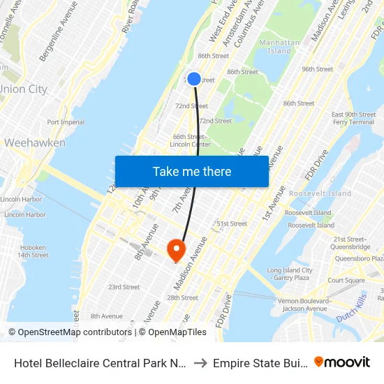 Hotel Belleclaire Central Park New York to Empire State Building map