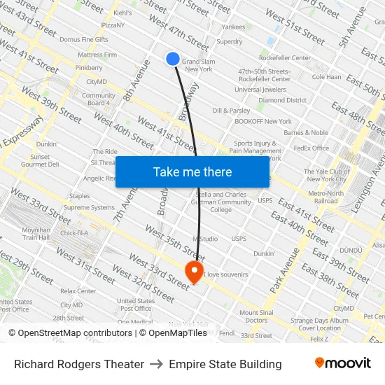 Richard Rodgers Theater to Empire State Building map