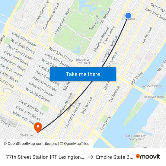 77th Street Station IRT Lexington Avenue Line to Empire State Building map