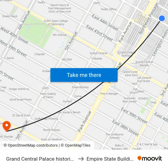 Grand Central Palace historical to Empire State Building map