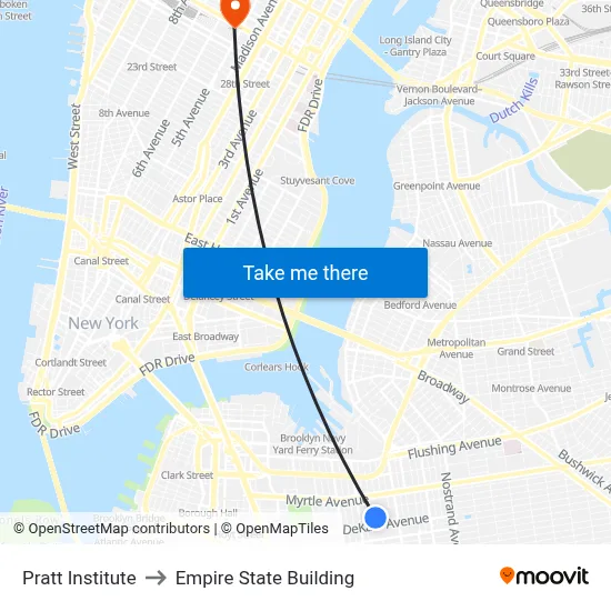 Pratt Institute to Empire State Building map