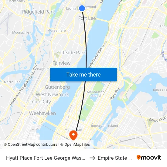 Hyatt Place Fort Lee George Washington Bridge to Empire State Building map