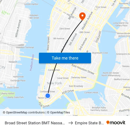 Broad Street Station BMT Nassau Street Line to Empire State Building map