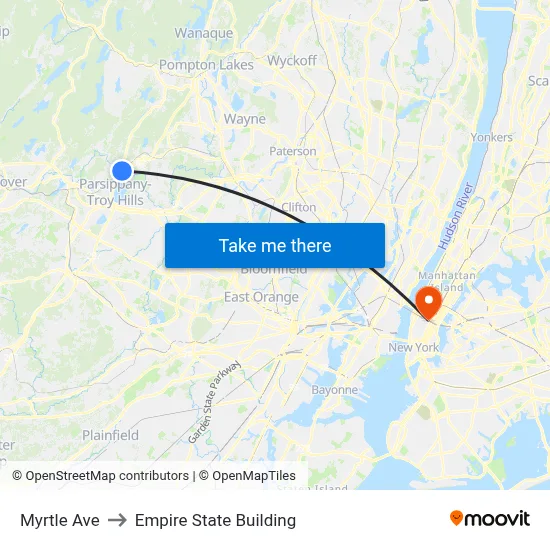 Myrtle Ave to Empire State Building map