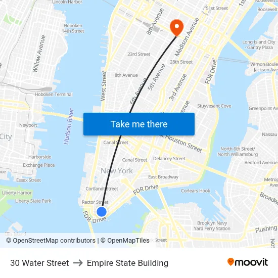 30 Water Street to Empire State Building map