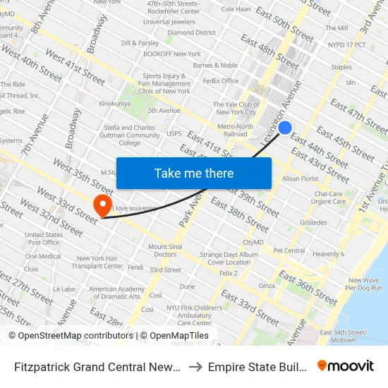 Fitzpatrick Grand Central New York to Empire State Building map
