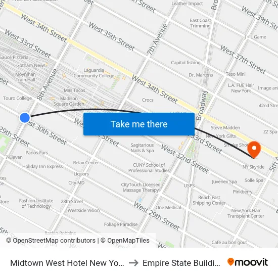 Midtown West Hotel New York to Empire State Building map