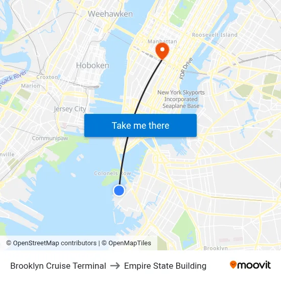 Brooklyn Cruise Terminal to Empire State Building map