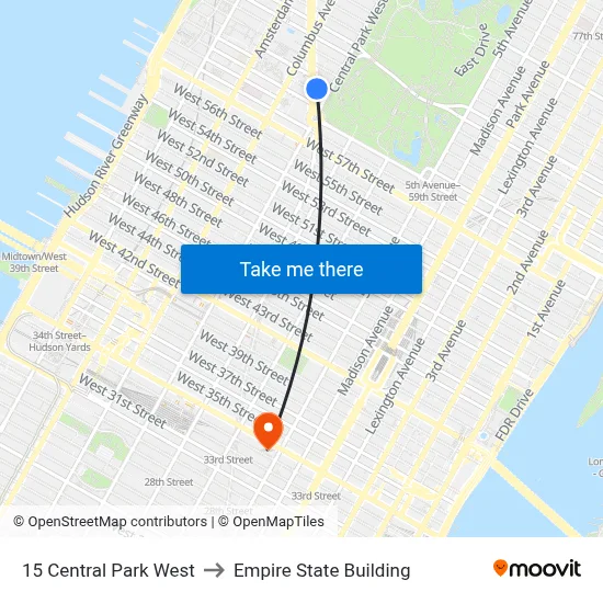 15 Central Park West to Empire State Building map