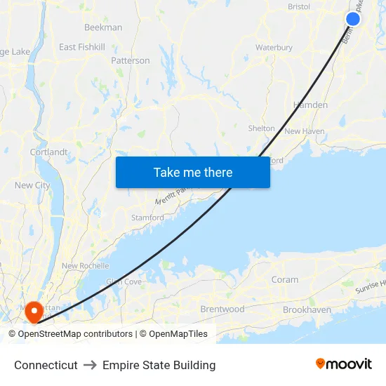 Connecticut to Empire State Building map