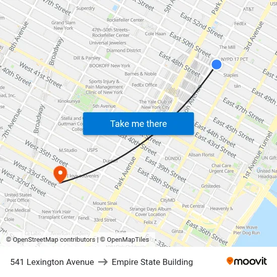 541 Lexington Avenue to Empire State Building map