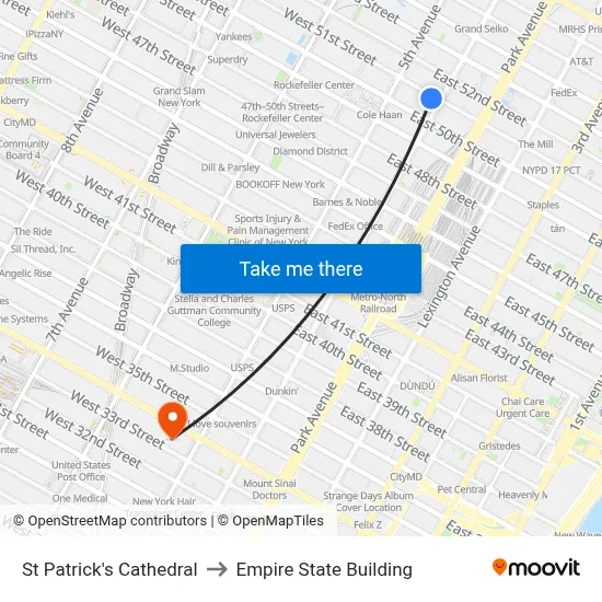 St Patrick's Cathedral to Empire State Building map
