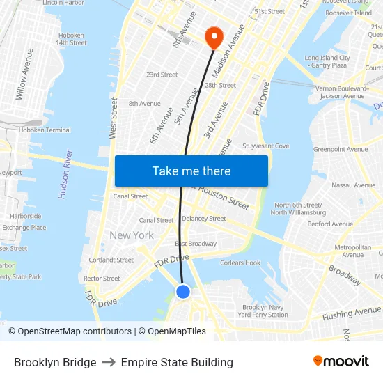 Brooklyn Bridge to Empire State Building map