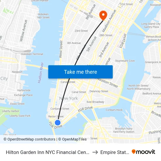 Hilton Garden Inn NYC Financial Center/Manhattan Downtown to Empire State Building map
