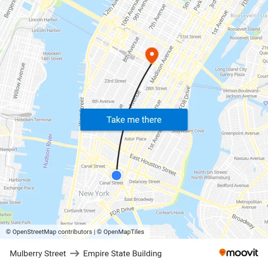 Mulberry Street to Empire State Building map