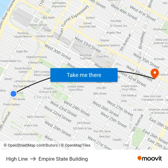 High Line to Empire State Building map