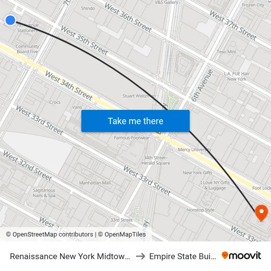 Renaissance New York Midtown Hotel to Empire State Building map