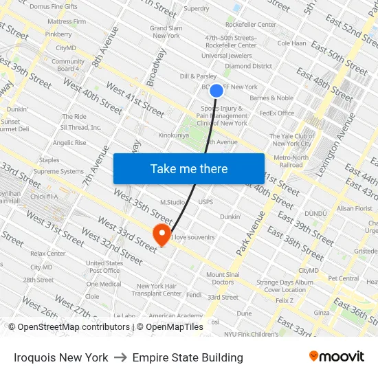 Iroquois New York to Empire State Building map