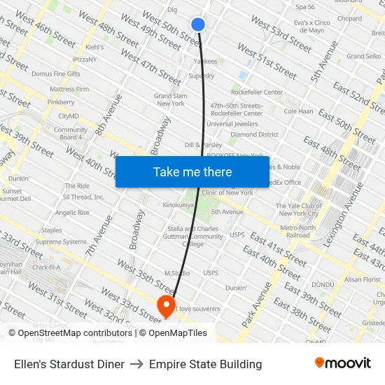 Ellen's Stardust Diner to Empire State Building map