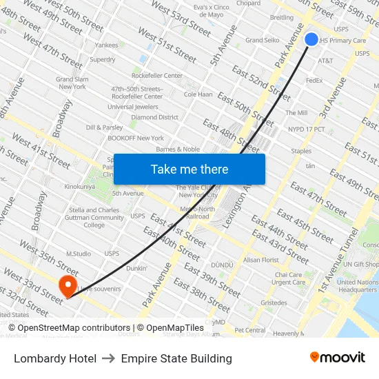 Lombardy Hotel to Empire State Building map