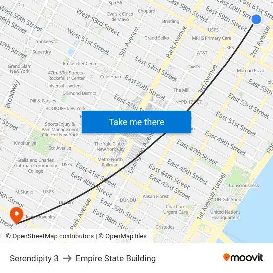Serendipity 3 to Empire State Building map