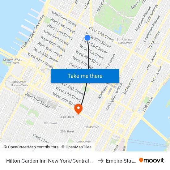 Hilton Garden Inn New York/Central Park South-Midtown West to Empire State Building map