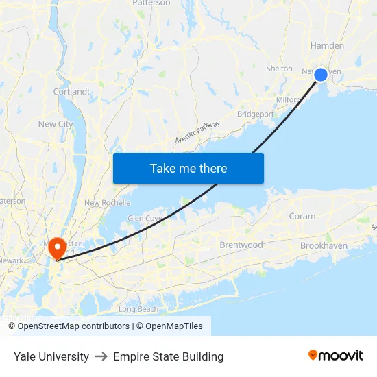 Yale University to Empire State Building map