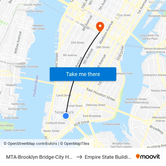 MTA-Brooklyn Bridge-City Hall to Empire State Building map