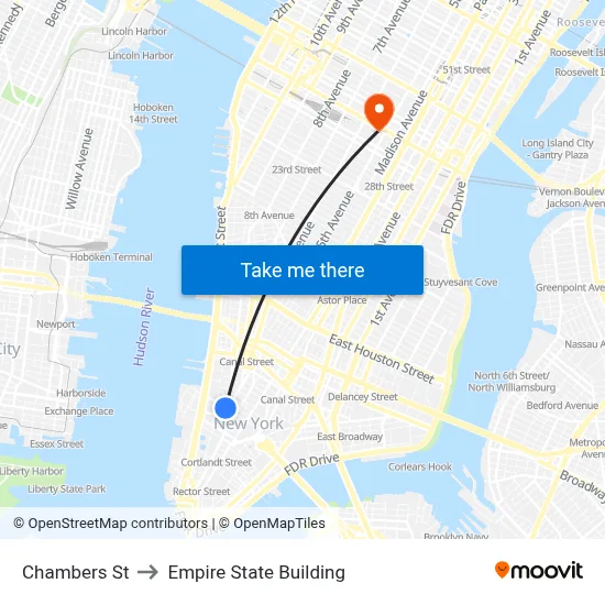 Chambers St to Empire State Building map