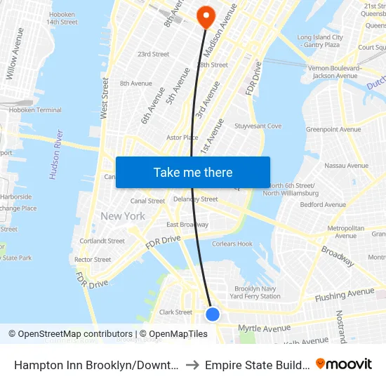 Hampton Inn Brooklyn/Downtown to Empire State Building map