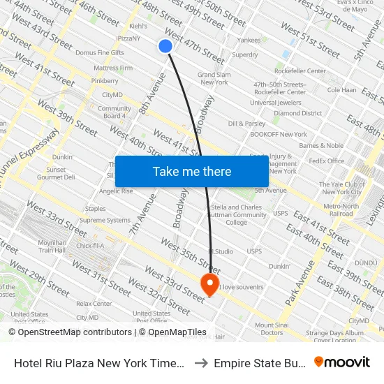 Hotel Riu Plaza New York Times Square to Empire State Building map