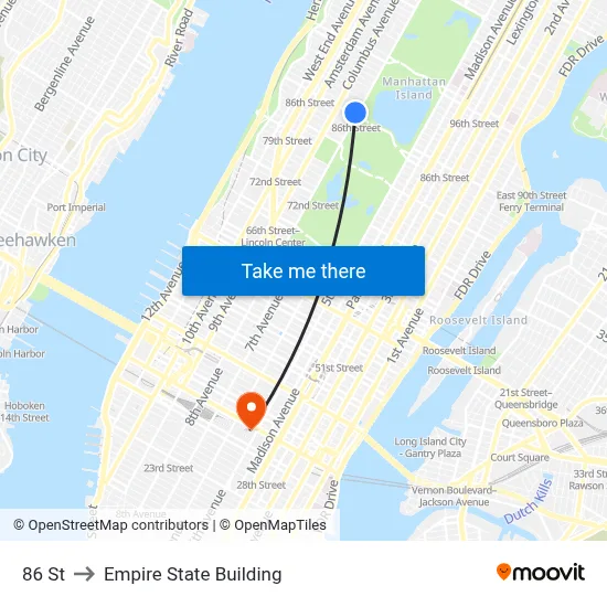 86 St to Empire State Building map