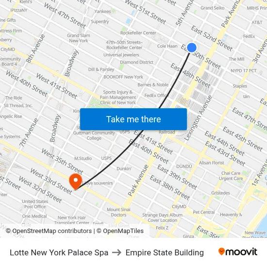 Lotte New York Palace Spa to Empire State Building map