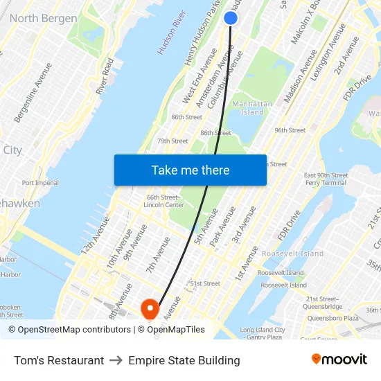 Tom's Restaurant to Empire State Building map