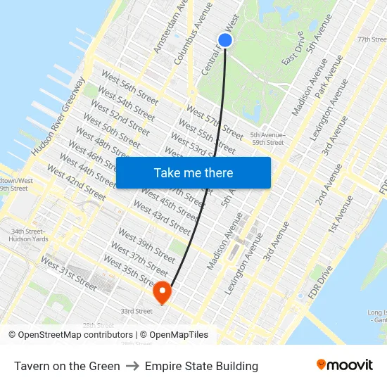 Tavern on the Green to Empire State Building map