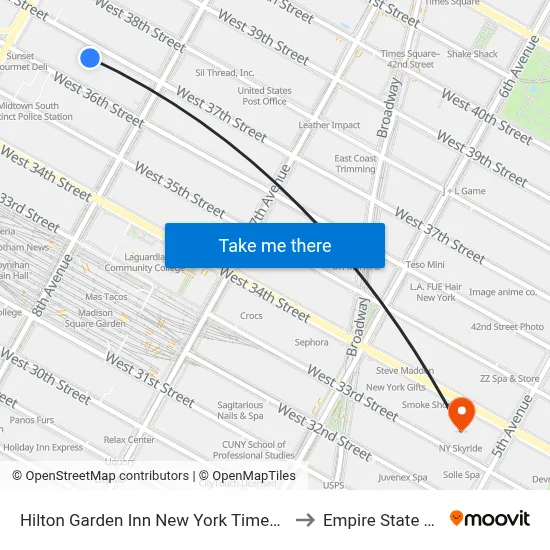Hilton Garden Inn New York Times Square South to Empire State Building map