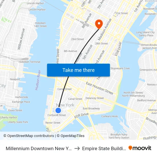 Millennium Downtown New York to Empire State Building map