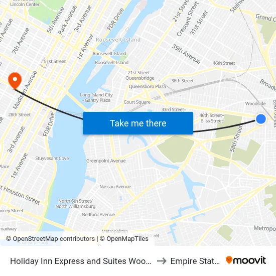 Holiday Inn Express and Suites Woodside LaGuardia Airport to Empire State Building map