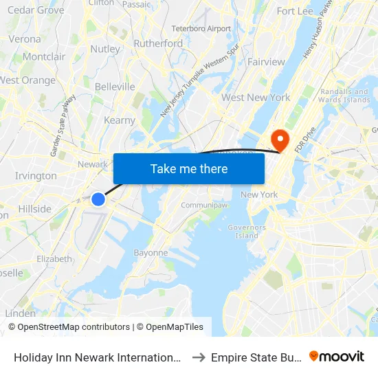 Holiday Inn Newark International Airport to Empire State Building map