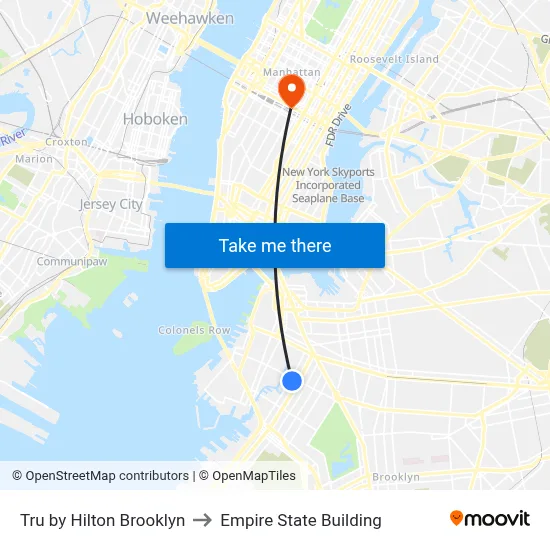 Tru by Hilton Brooklyn to Empire State Building map