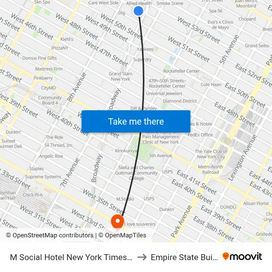 M Social Hotel New York Times Square to Empire State Building map