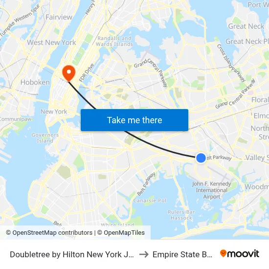Doubletree by Hilton New York JFK Airport to Empire State Building map