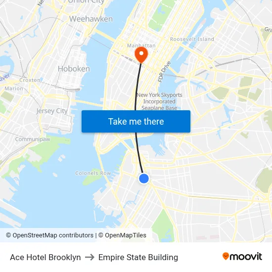Ace Hotel Brooklyn to Empire State Building map