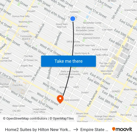 Home2 Suites by Hilton New York Times Square to Empire State Building map