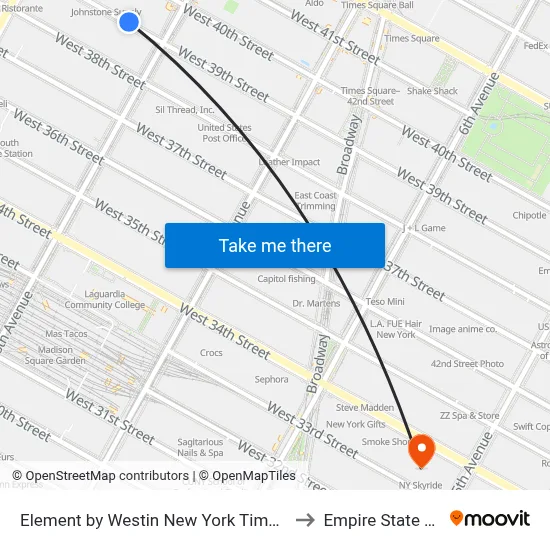 Element by Westin New York Times Square West, 311 W 39th St to Empire State Building map