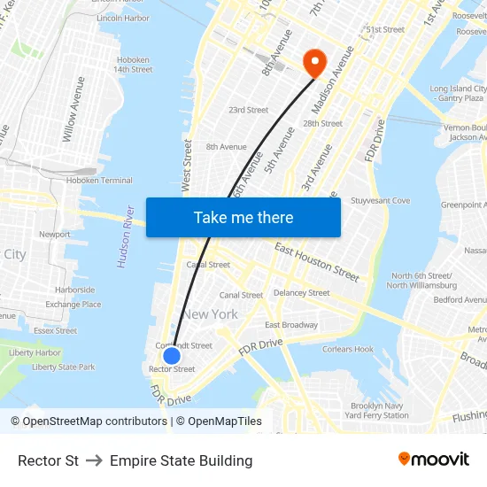 Rector St to Empire State Building map