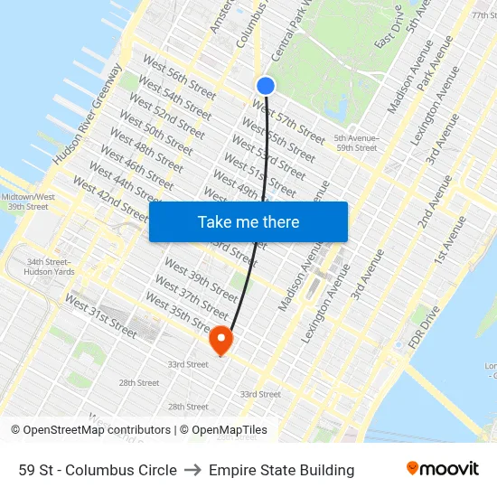 59 St - Columbus Circle to Empire State Building map